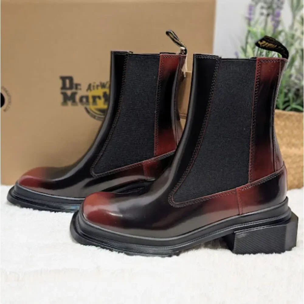 Dr. Martens Maybole Square Toe Black & Cherry Red Arcadia Chelsea Boots UK 5 NIB - Picture 3 of 14